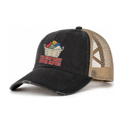 The Scrap Basket Sewing And Quilting Women's Ponytail Trucker Hat – Washed Black Khaki