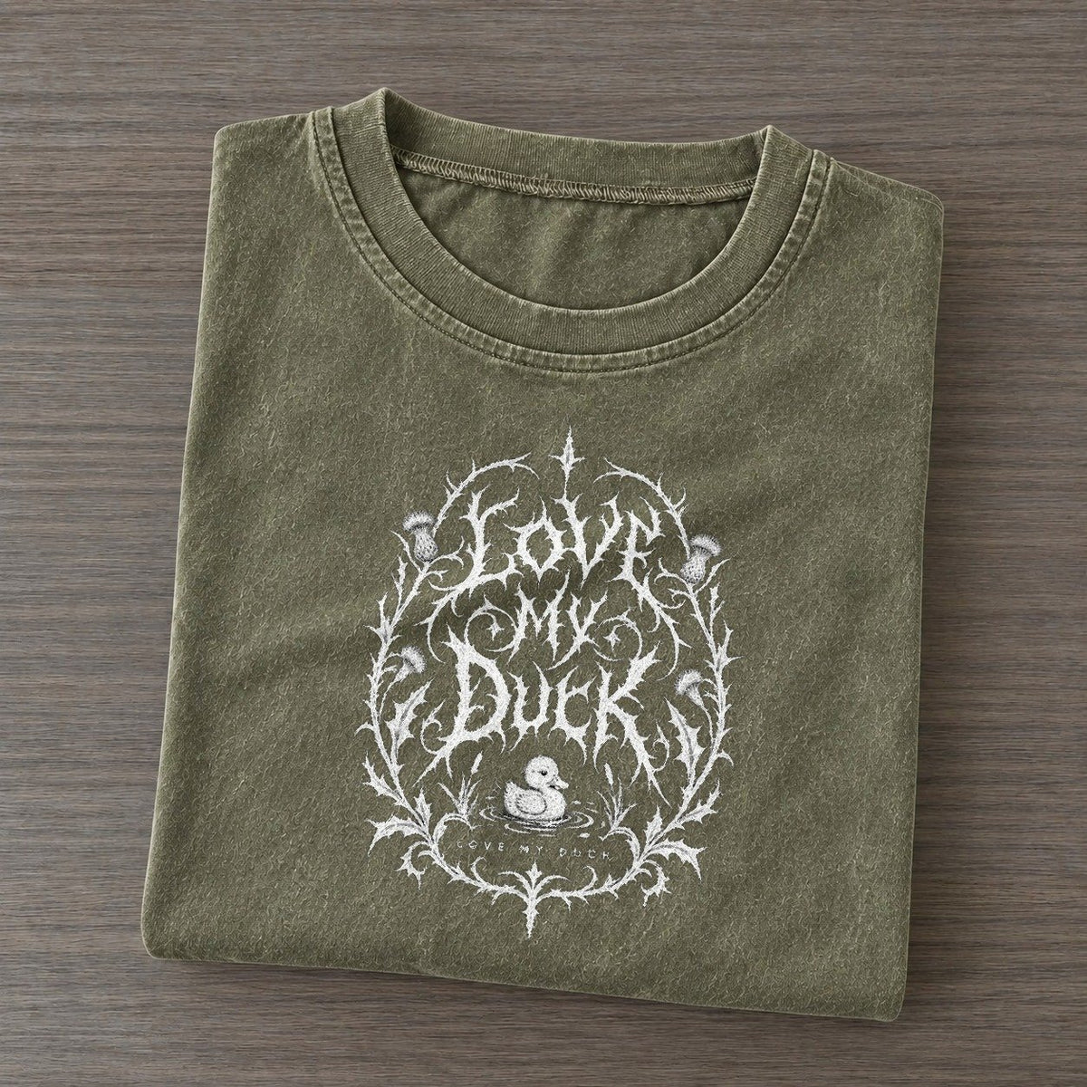 Love My Duck Unreadable Feelings Vintage T-shirt – Army Green