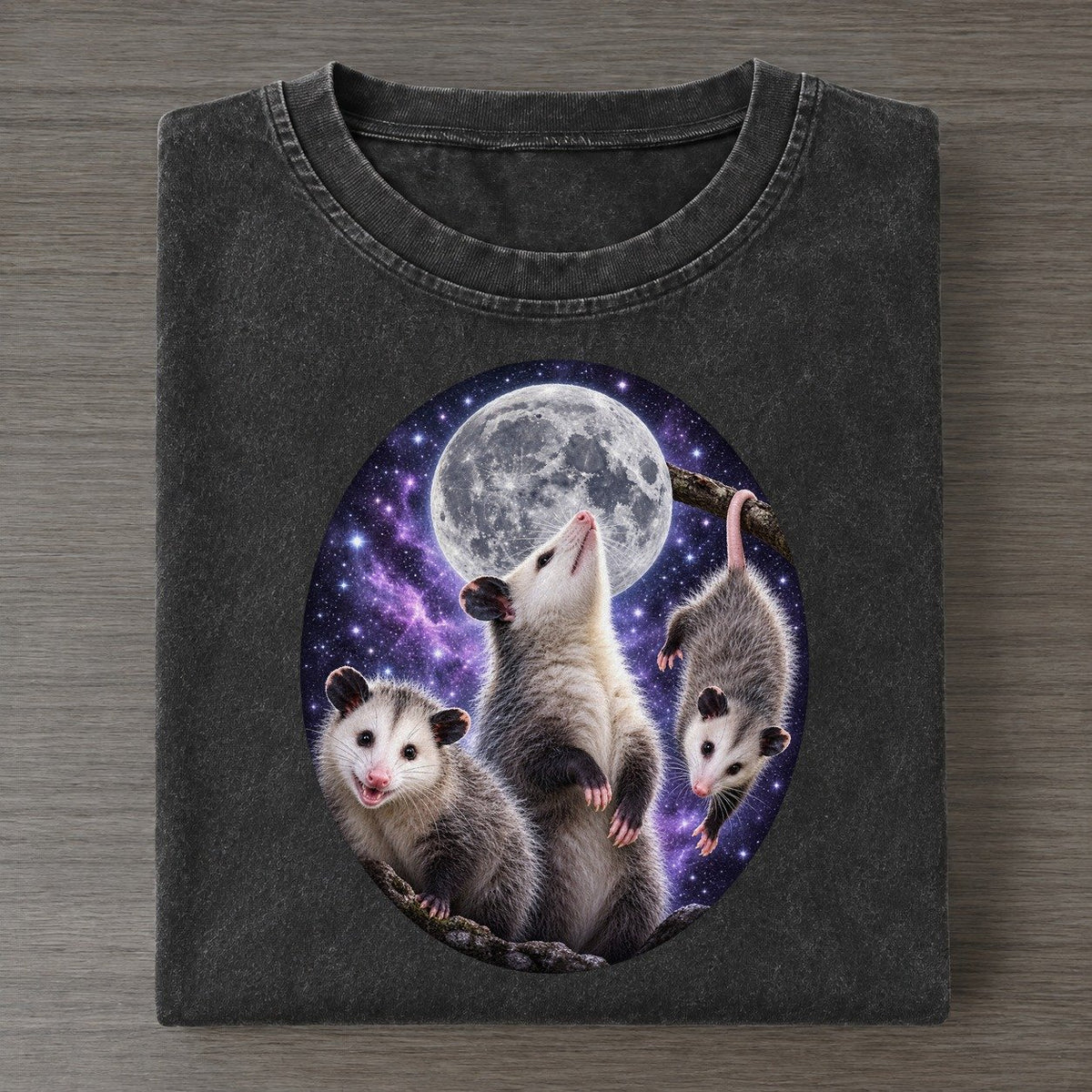 Opossums Under The Moon Moon Choir Vintage T-shirt – Black