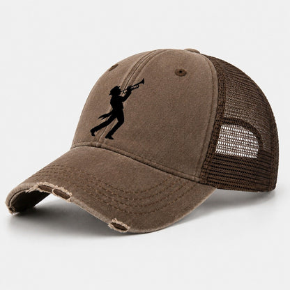 Trumpet Player Hitting High Note Washed Trucker Hat – Coffee