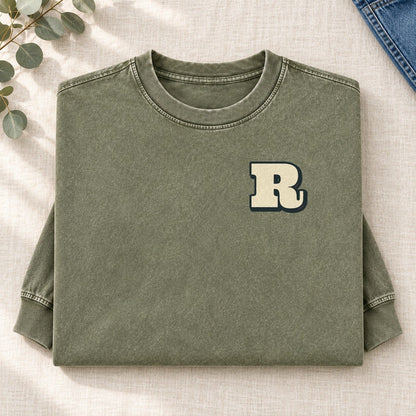 Initial R Left Chest Washed Long Sleeve T-Shirt – Army Green