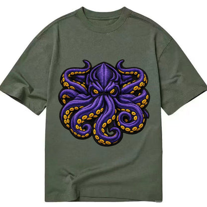 Embroidered Patch Design Kraken Tentacles Sea Monster In Pur Classic T-shirt – Army Green