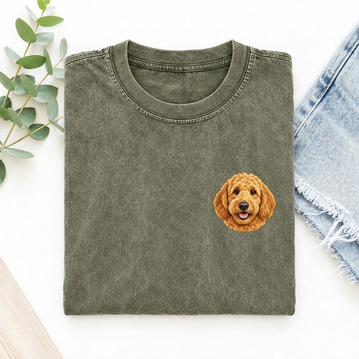 Goldendoodle Left Chest Vintage T-shirt – Army Green