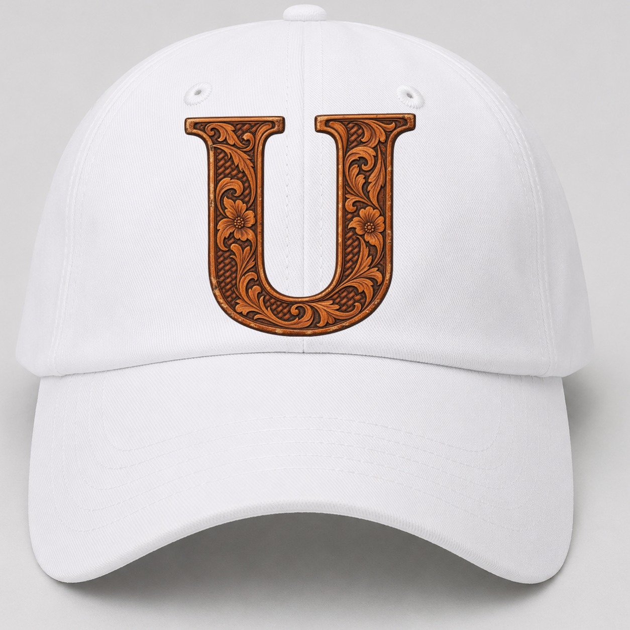 Tooled Leather U Monogram Baseball Cap – White