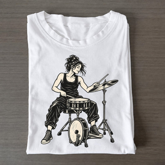 Drummer Compact Snare Cymbal Fill Global Music Ink Figures Classic T-shirt – White