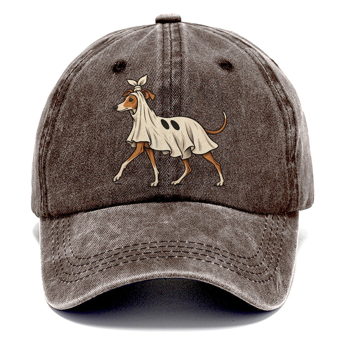 One Italian Greyhound In Halloween Costume Ghost Costume With A Jaunty Knot Tied On Top Halloween Dog Parade Classic Cap – Brown