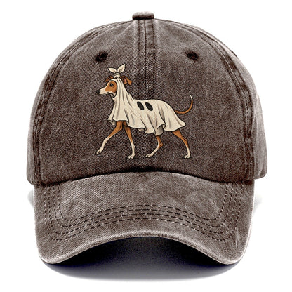One Italian Greyhound In Halloween Costume Ghost Costume With A Jaunty Knot Tied On Top Halloween Dog Parade Classic Cap – Brown