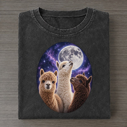 Alpacas Under The Moon Moon Choir Vintage T-shirt – Black