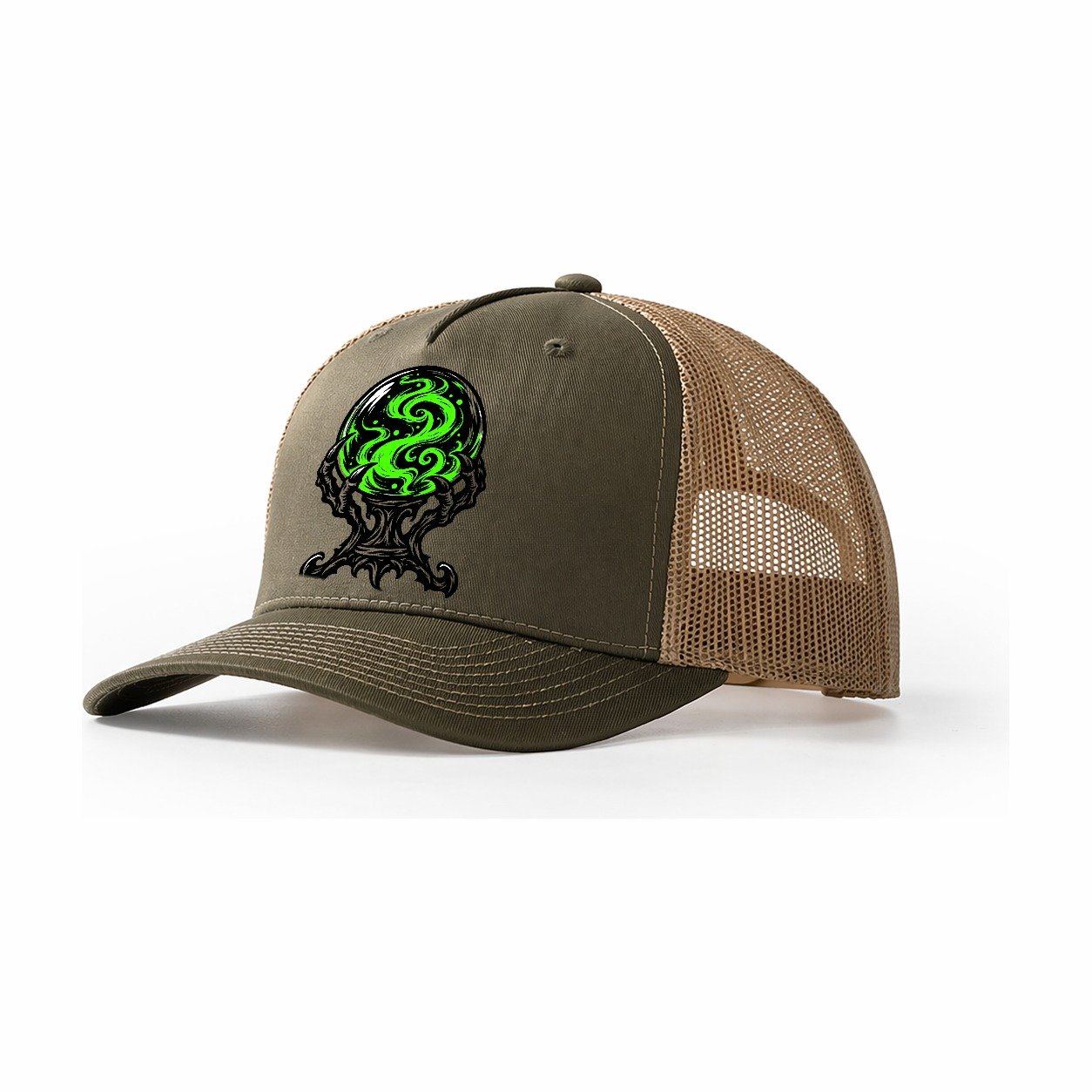 Crystal Ball On A Claw Stand Witch Magic Trucker Hat – Olive Khaki