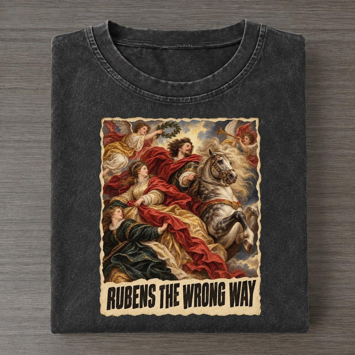 Rubens The Wrong Way Swirling Drapery Art Pun Vintage T-shirt – Black