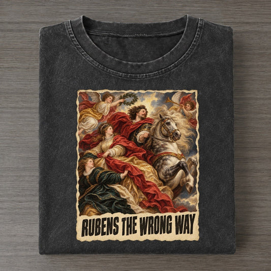 Rubens The Wrong Way Swirling Drapery Art Pun Vintage T-shirt – Black