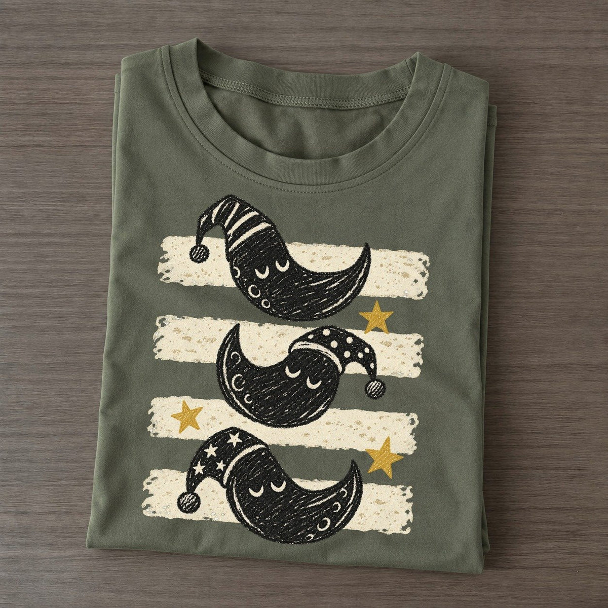 Chalk Sleepy Moons Night Stripes Classic T-shirt – Army Green