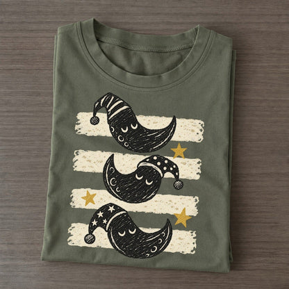 Chalk Sleepy Moons Night Stripes Classic T-shirt – Army Green