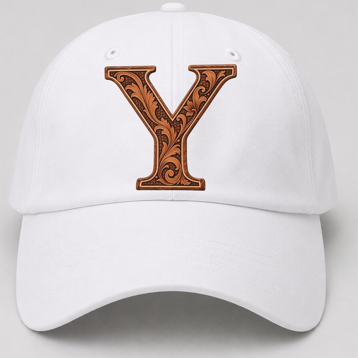 Tooled Leather Y Monogram Baseball Cap – White