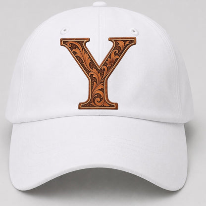 Tooled Leather Y Monogram Baseball Cap – White