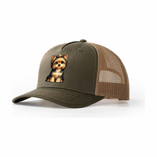 Yorkshire Terrier Sitting Sweetheart Trucker Hat – Olive Khaki