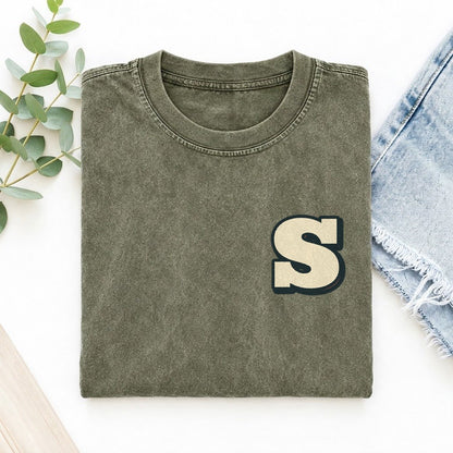 Initial S Left Chest Vintage T-shirt – Army Green