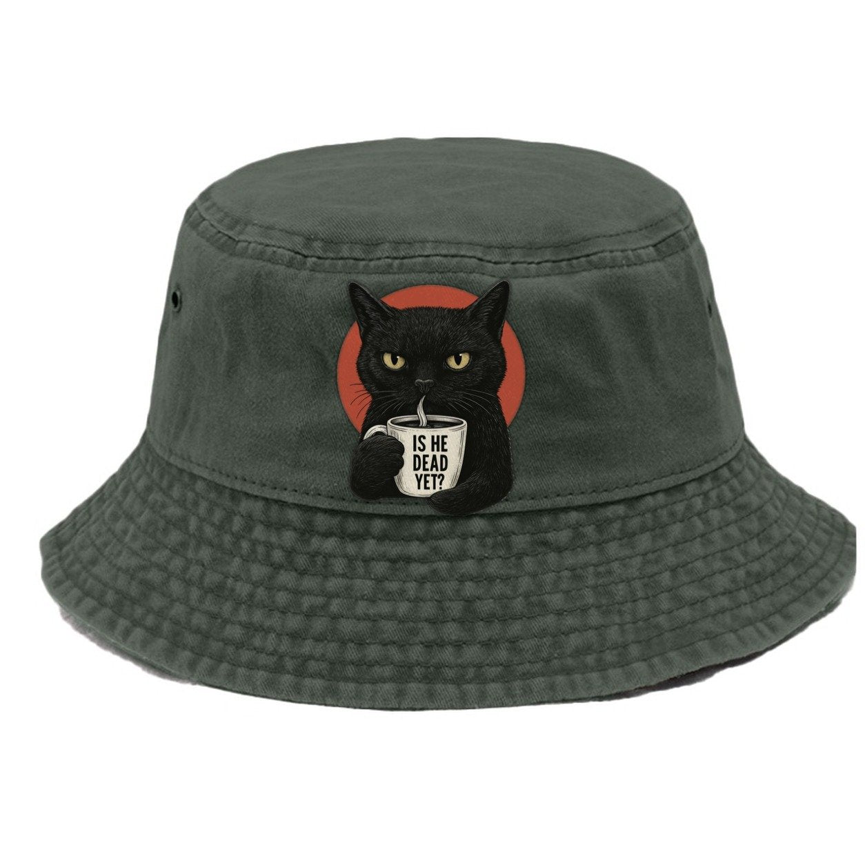 Is He Dead Yet Cat Vintage Bucket Hat – Army Green