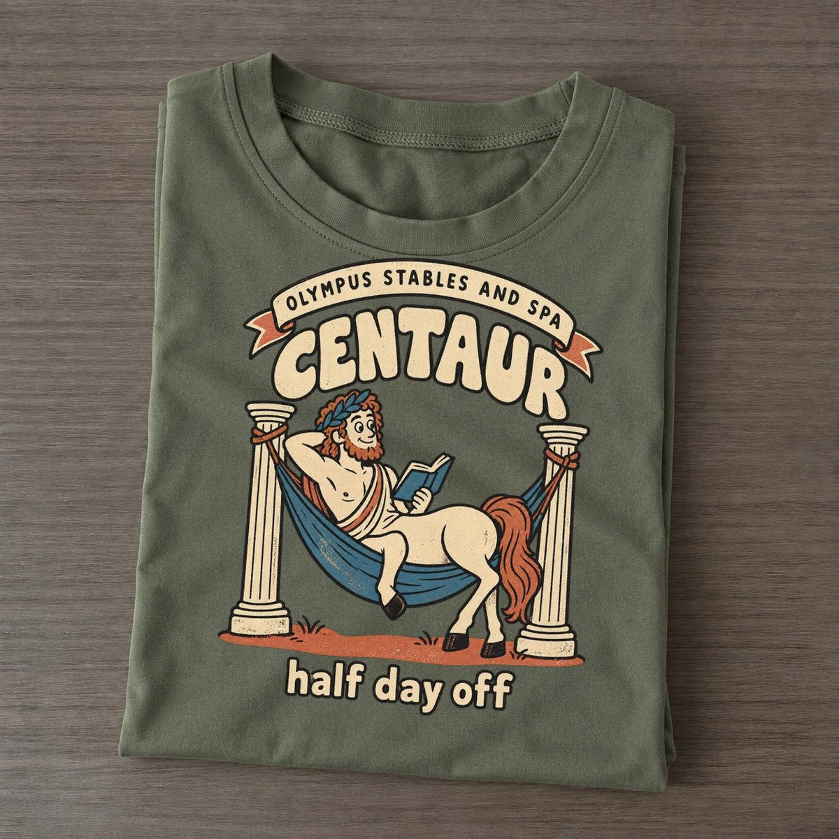 Centaur Olympus Gift Shop Classic T-shirt – Army Green