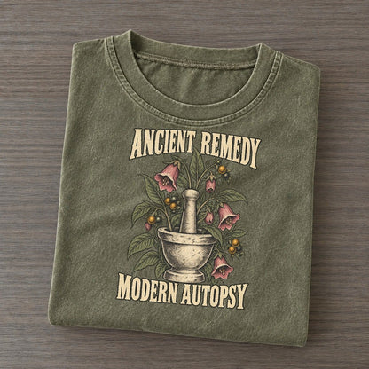 Modern Autopsy Botanical Warnings Vintage T-shirt – Army Green