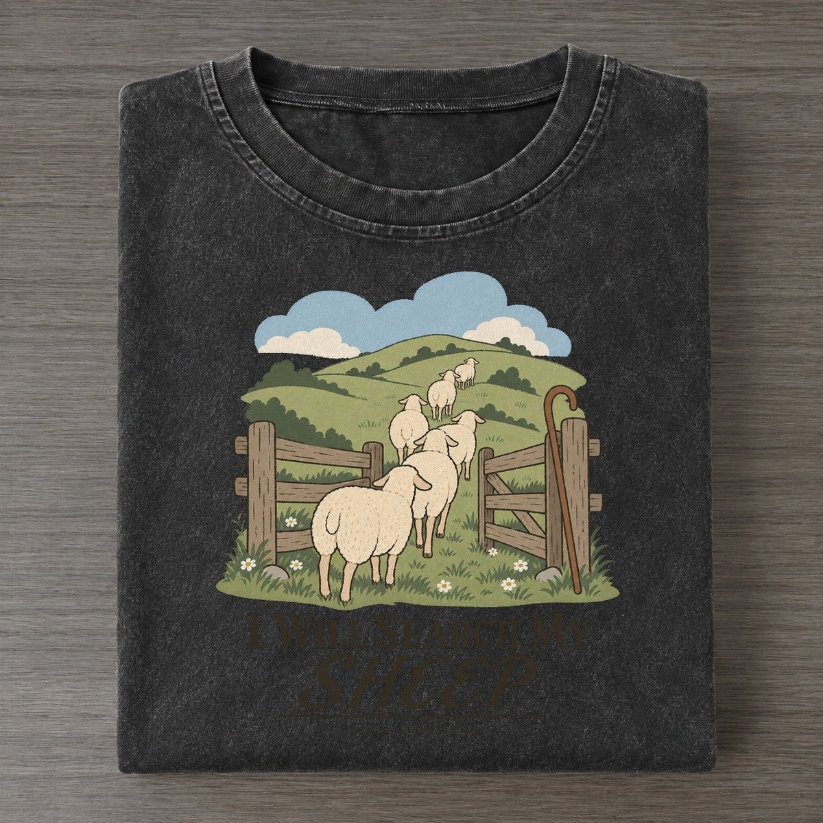 I Will Search My Sheep The Counting Gate Vintage T-shirt – Black