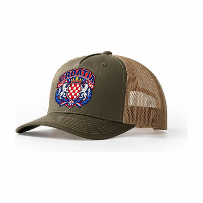 Croatia Retro Badge Country Logos Trucker Hat – Olive Khaki