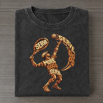 Tennis Serve Arc Letter Sculpture Vintage T-shirt – Black