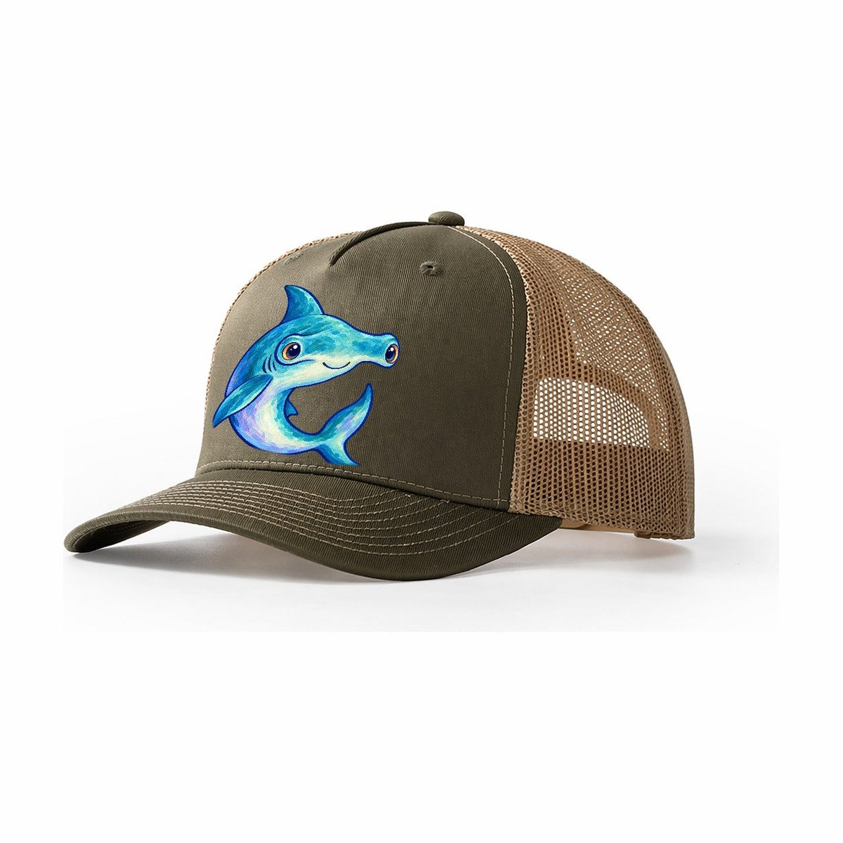 Hammerhead Shark Crescent Turn Sea Sprite Trucker Hat – Olive Khaki