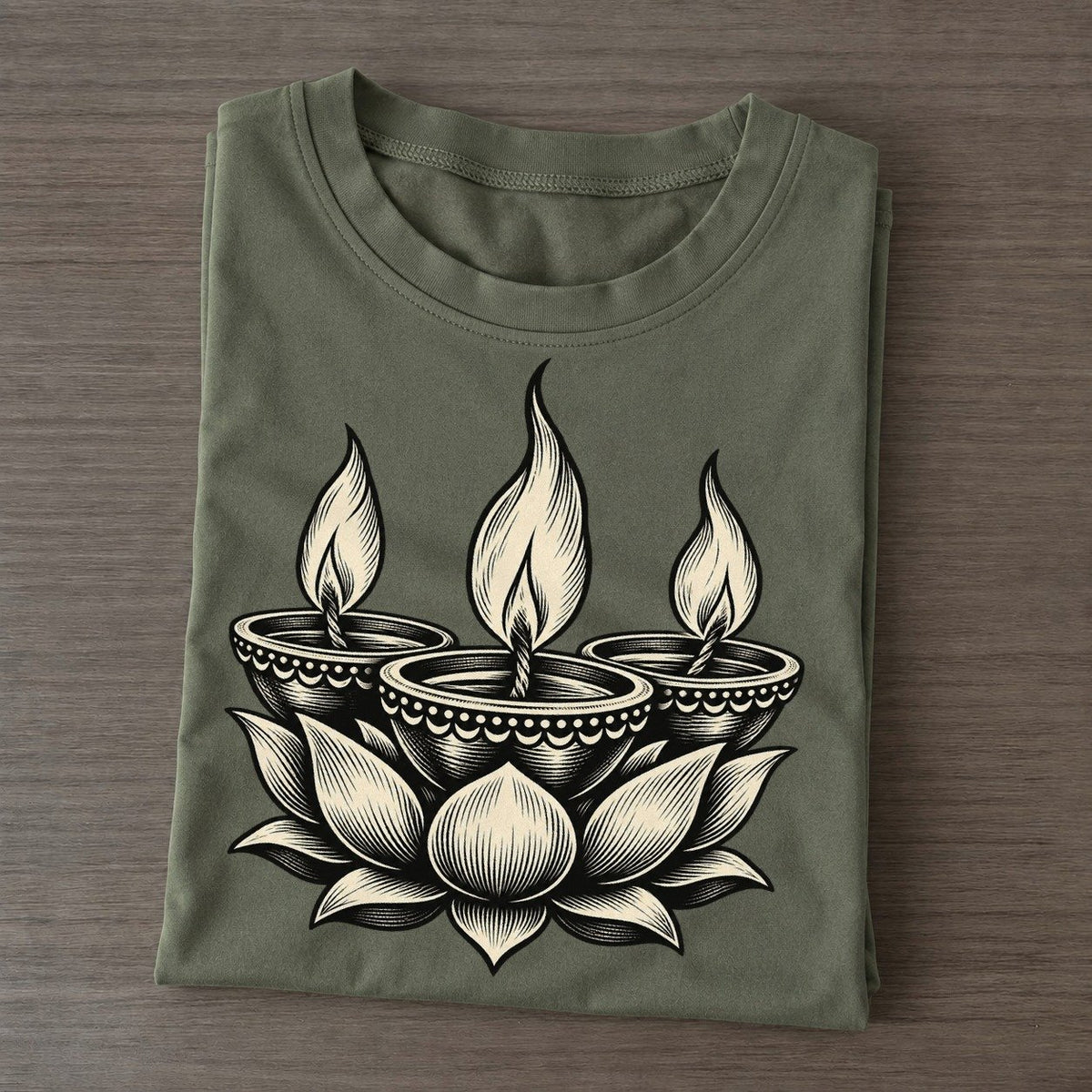 Hindu Diwali Diya Cluster World Faiths Ink Figures Classic T-shirt – Army Green