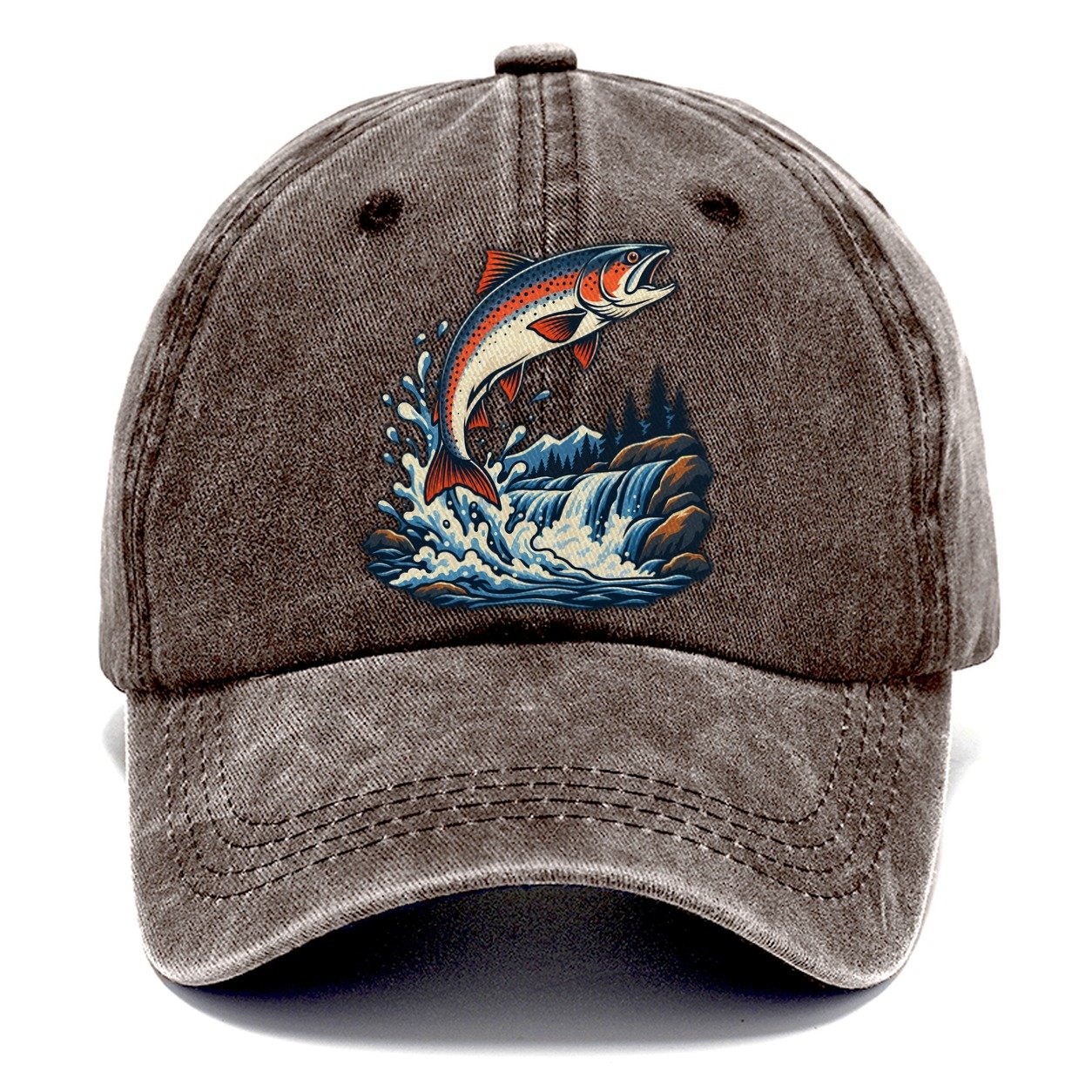 Salmon Leap Arc Fishing Elegant Classic Cap – Brown