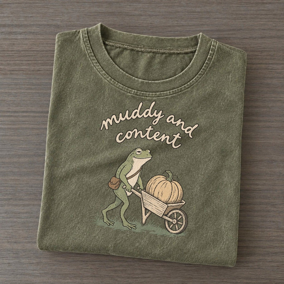 Wheelbarrow Days Pond Folk Vintage T-shirt – Army Green