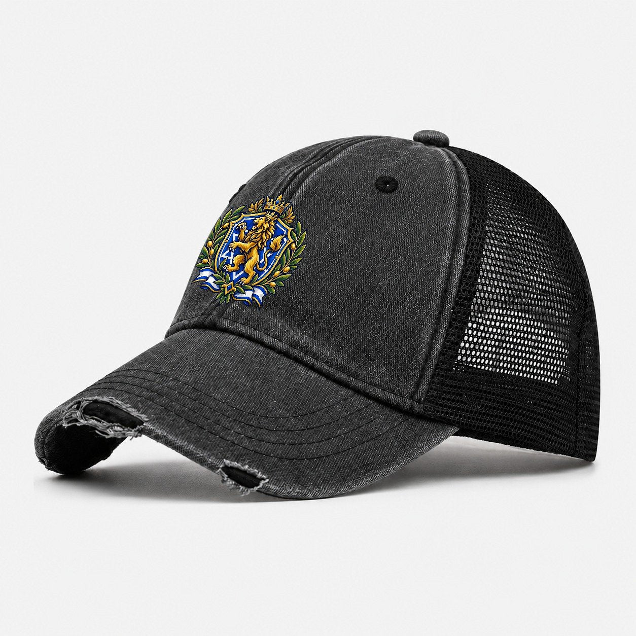 Israel Heraldic Crest Country Logos Washed Trucker Hat – Black