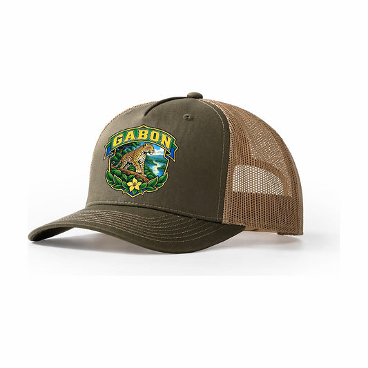 Gabon Retro Badge Country Logos Trucker Hat – Olive Khaki