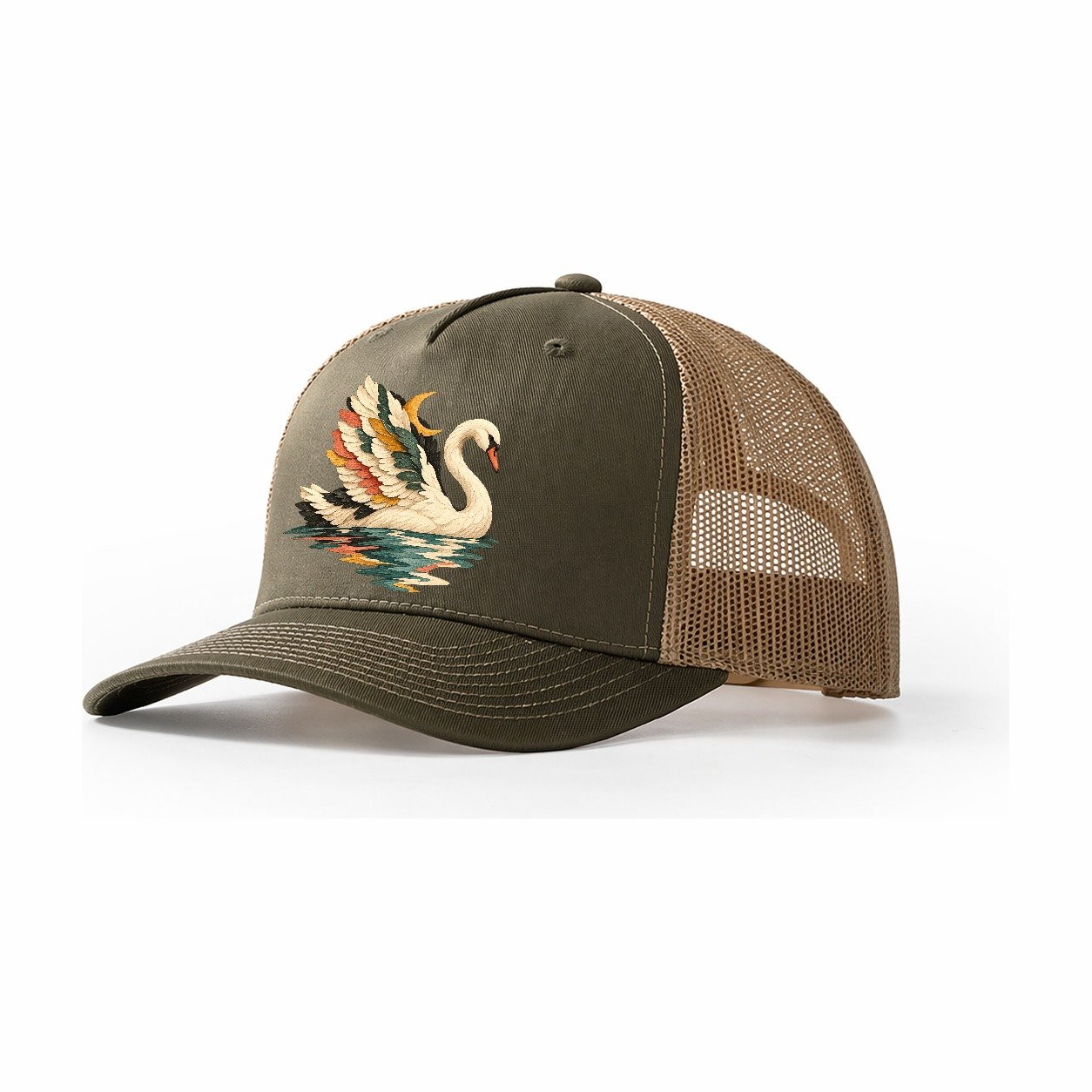 Swan Moon Reflection Gentle Wild Trucker Hat – Olive Khaki