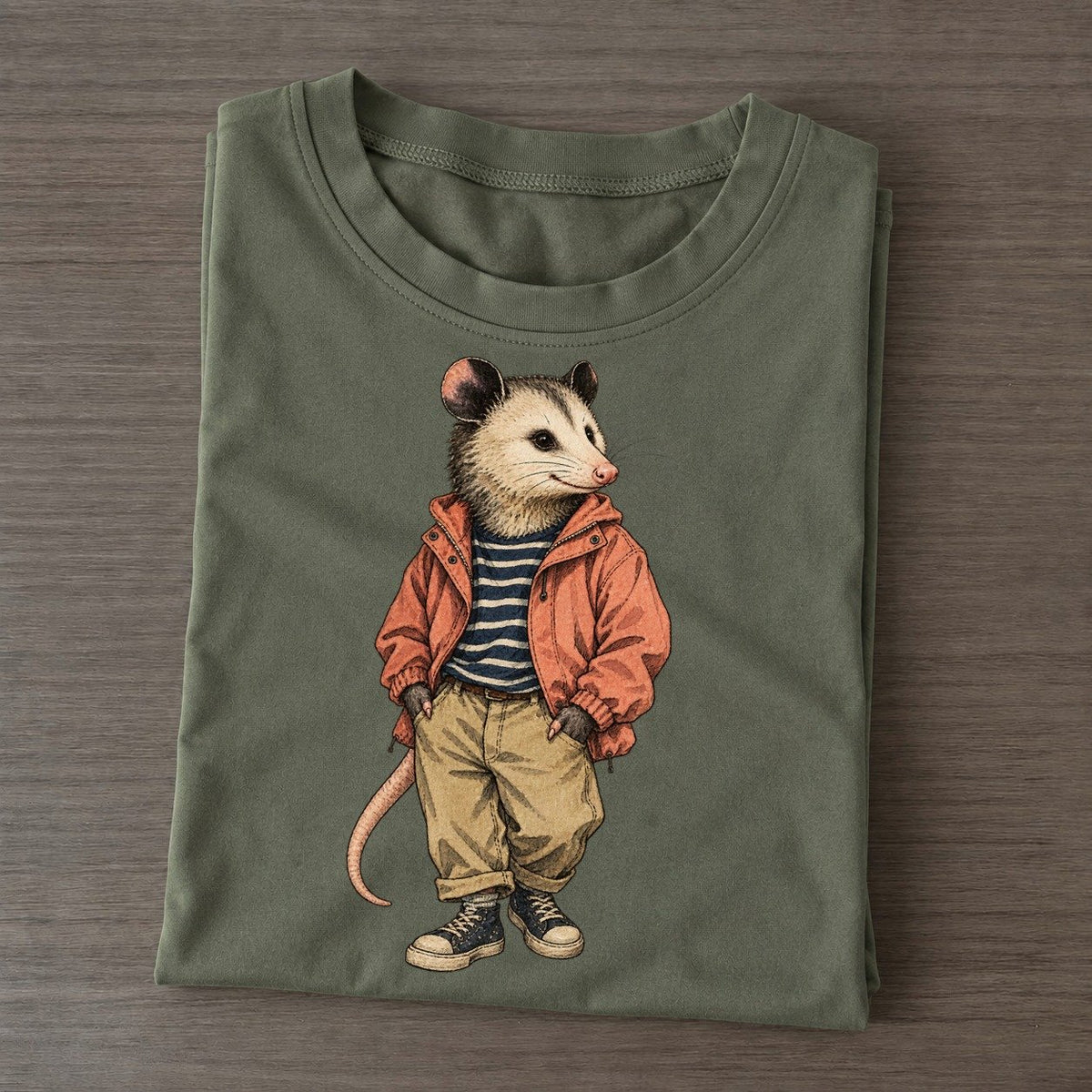Virginia Opossum Wardrobe Portrait Wild Wardrobe Portraits Classic T-shirt – Army Green