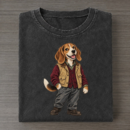 Beagle Dog Wardrobe Portrait Wild Wardrobe Portraits Vintage T-shirt – Black