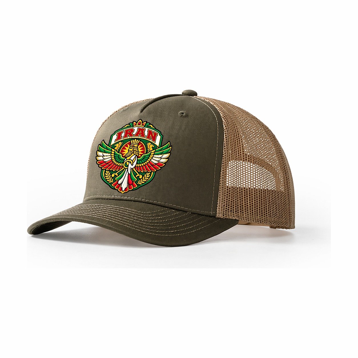 Iran Retro Badge Country Logos Trucker Hat – Olive Khaki