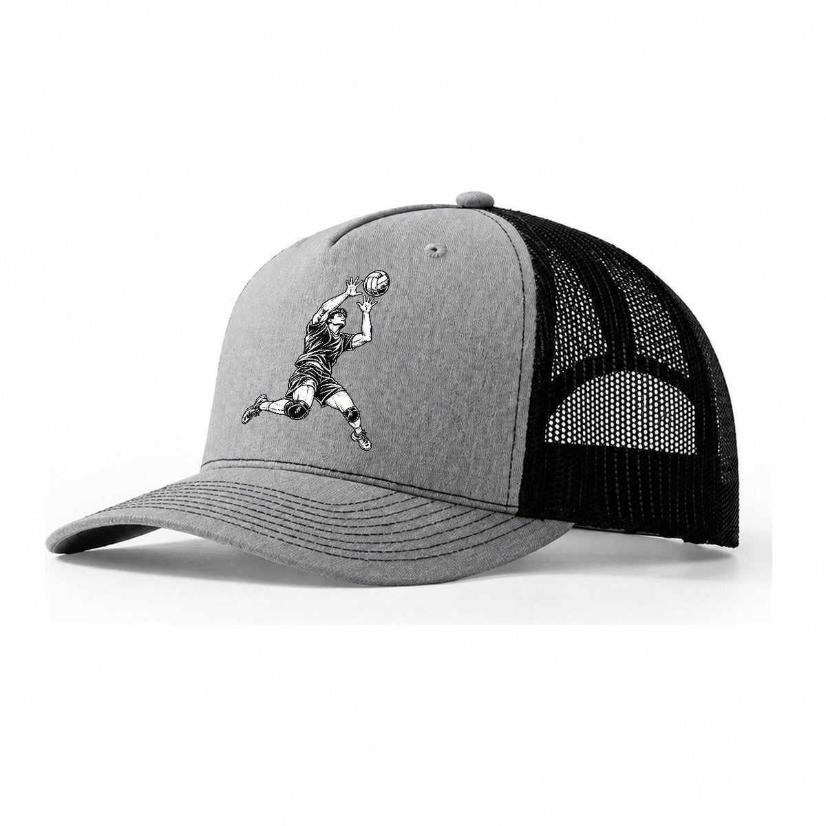 Volleyball Solo Block Global Sports Ink Figures Trucker Hat – Sport Grey Black