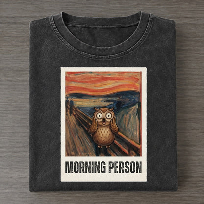 Owl Scream Morning Person Scream Vintage T-shirt – Black