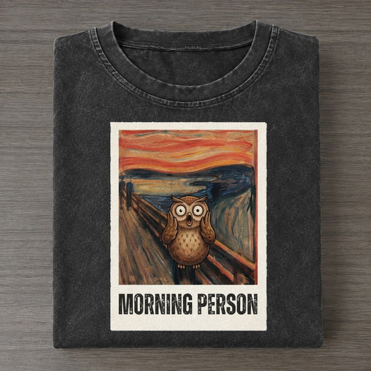 Owl Scream Morning Person Scream Vintage T-shirt – Black