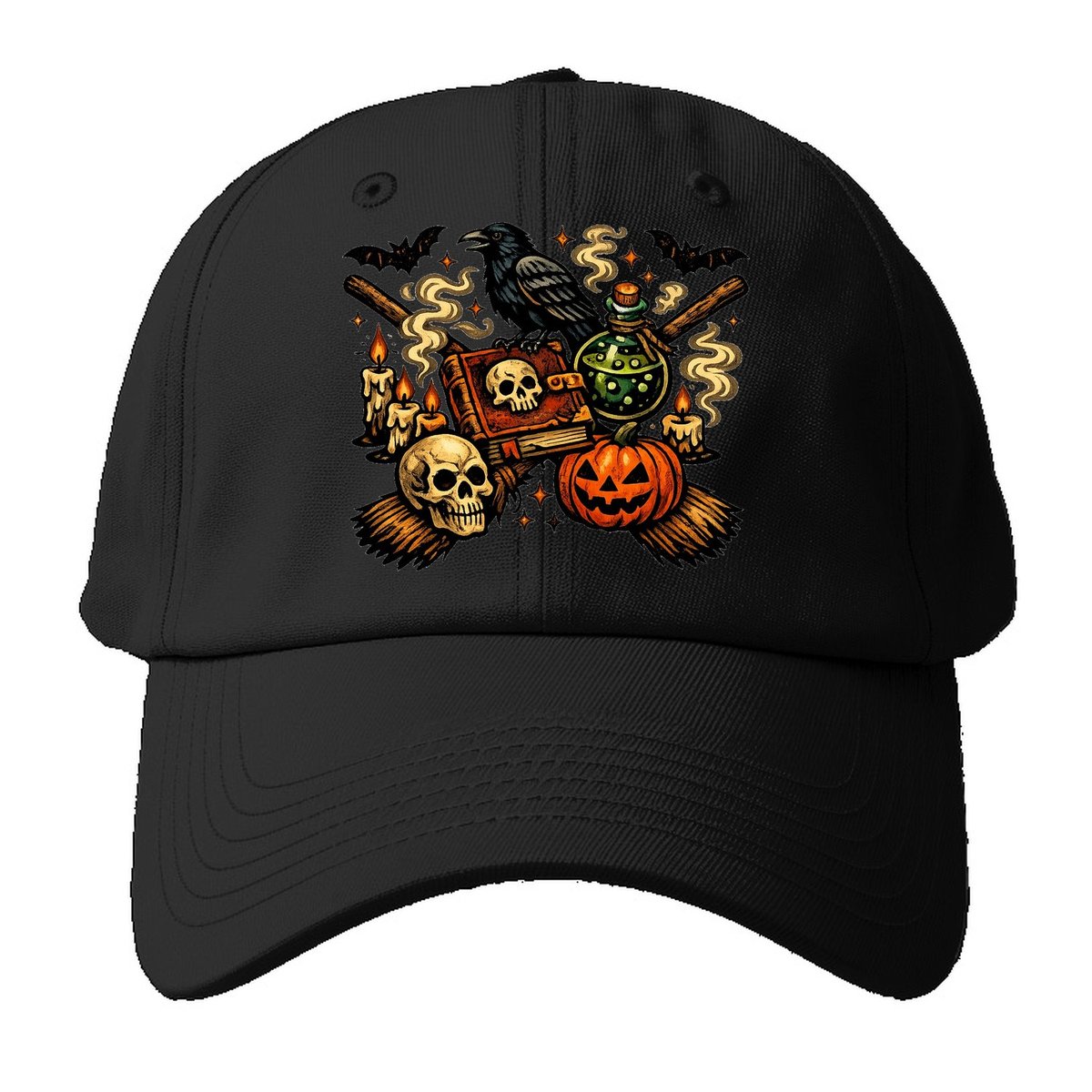 Vintage Witch Spellbook Raven Baseball Cap – Black