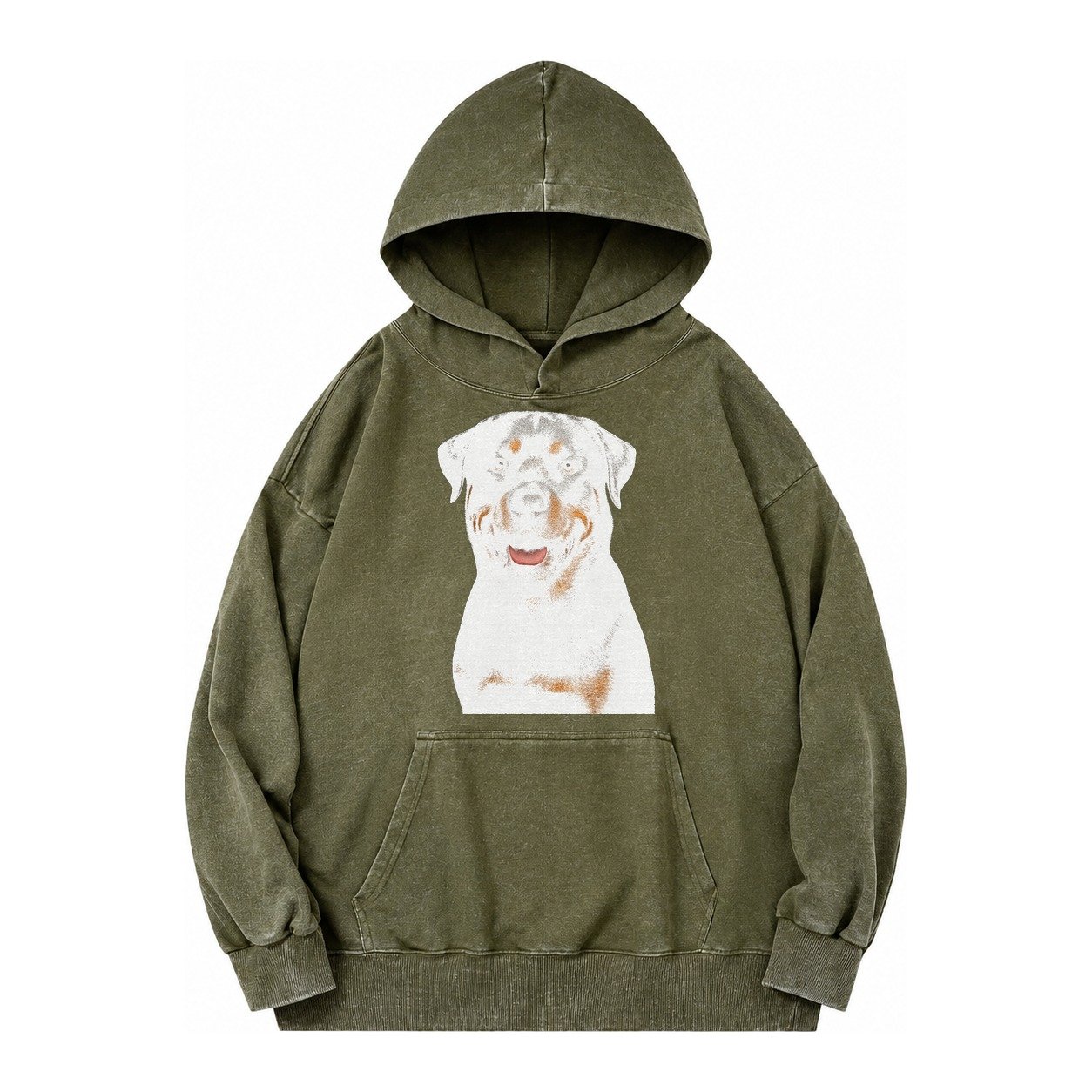 Rottweiler Powerful Guardian Vintage Washed Hoodie – Army Green