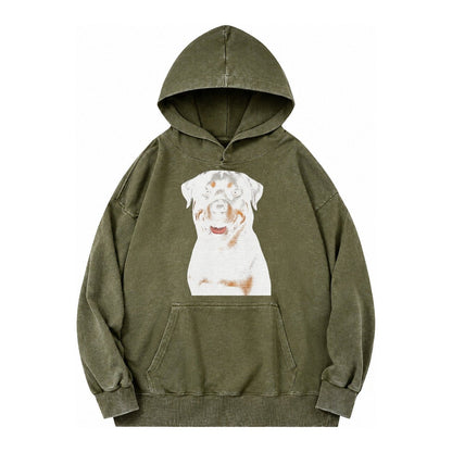 Rottweiler Powerful Guardian Vintage Washed Hoodie – Army Green