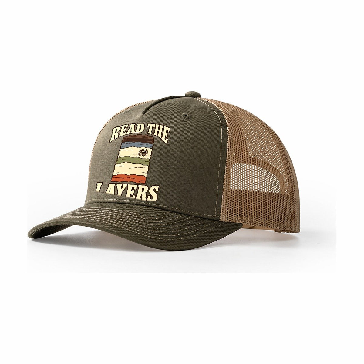Sedimentary Layer Study Rocks And Minerals Trucker Hat – Olive Khaki