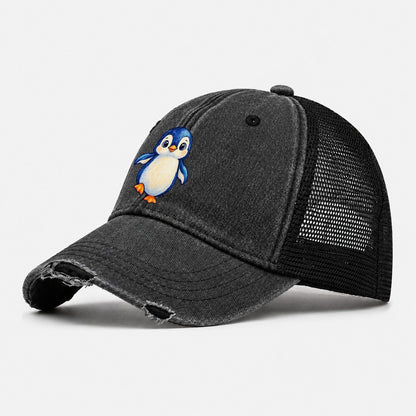 Penguin Front Waddle Sea Sprite Washed Trucker Hat – Black