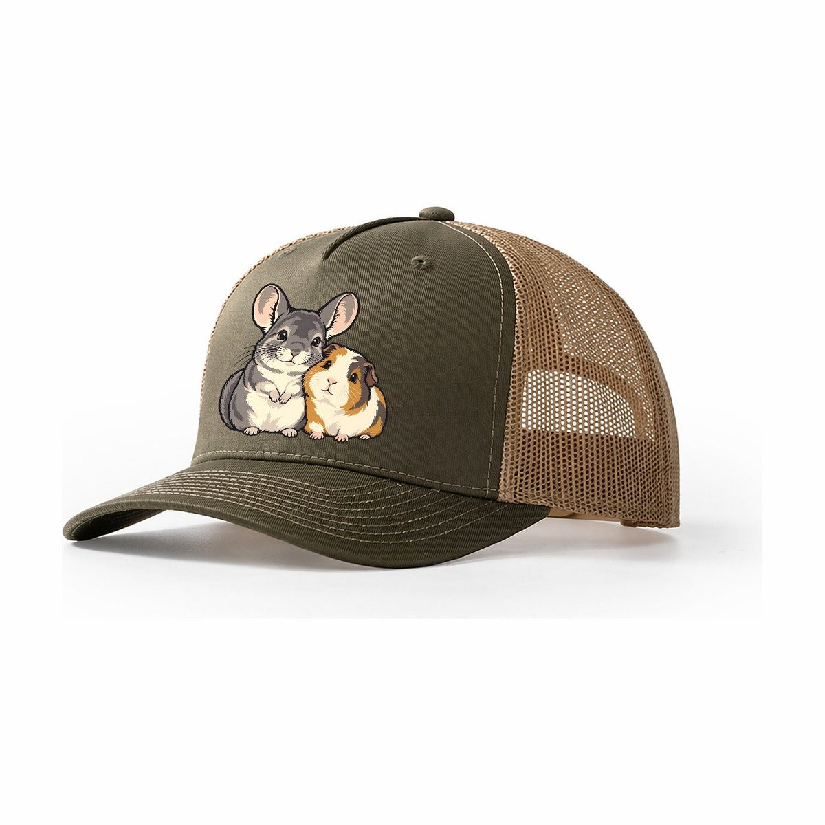 Chinchilla And Guinea Pig Small Pet Logos Trucker Hat – Olive Khaki