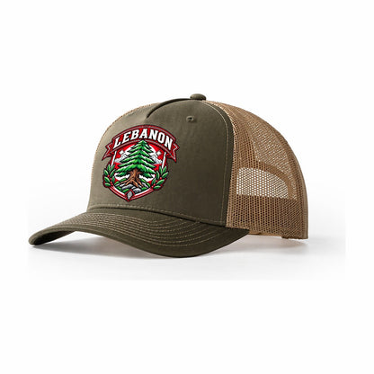 Lebanon Retro Badge Country Logos Trucker Hat – Olive Khaki