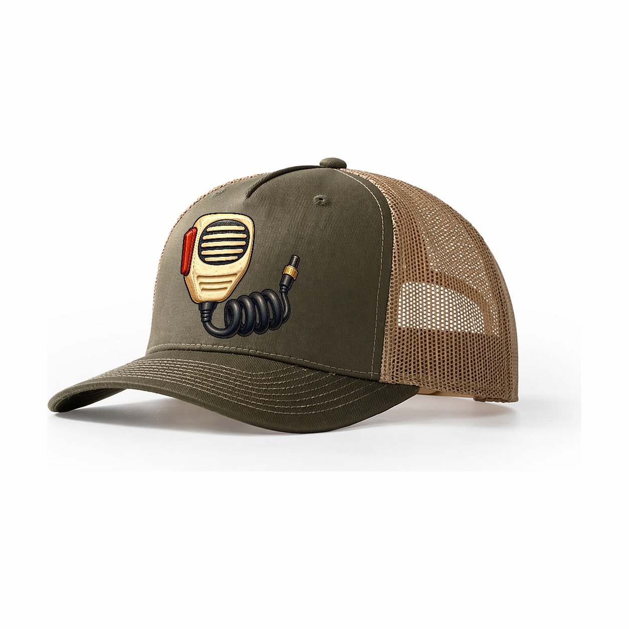 Hand Mic And Coiled Cord Amateur Radio Trucker Hat – Olive Khaki