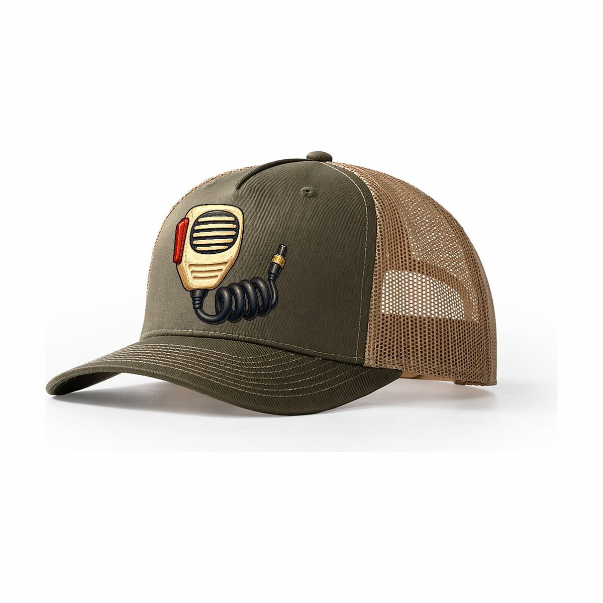 Hand Mic And Coiled Cord Amateur Radio Trucker Hat – Olive Khaki