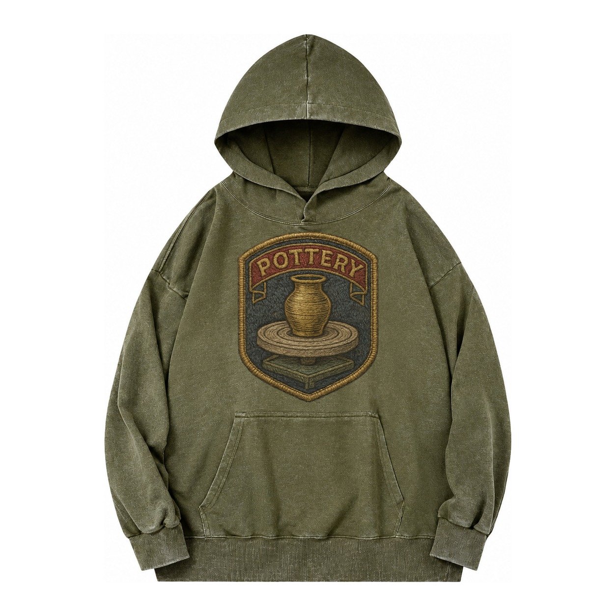Pottery Wheel Vintage Washed Hoodie – Army Green